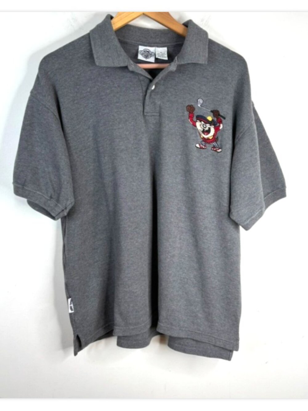 VTG Acme Clothing Tasmanian Devil Golf Polo XL Embroidered Taz Grey 100% Cotton